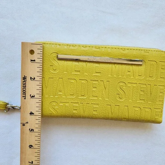 Steve Madden Yellow Embossed Logo Zip-Around Wallet Wristlet Bag Strap Fun - Picture 7 of 7